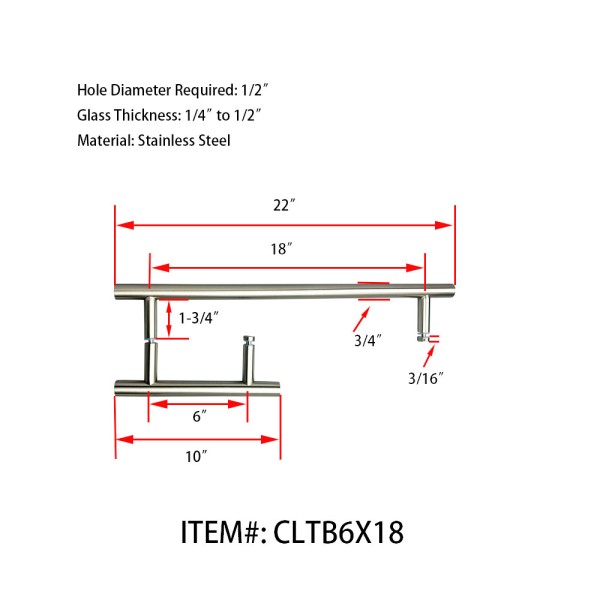 CLTB6X18, Ladder Style, 6" Pull Handle with 18" Towel Bar, Pull handle Towel Bar Combination Sets